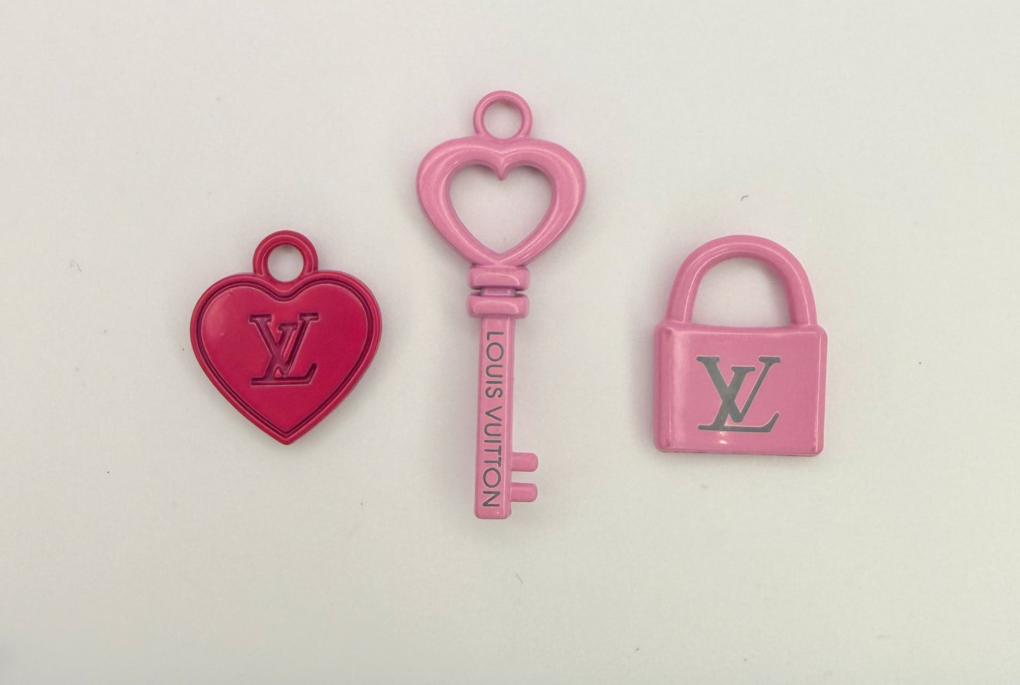 High Quality LV Inspired Lock N Key, Heart Colorful Metal Charm sets