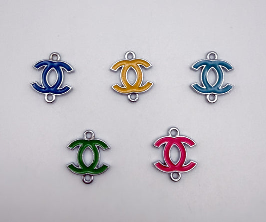 Colorful Enameled Silver CC Designer Connector Metal Charms