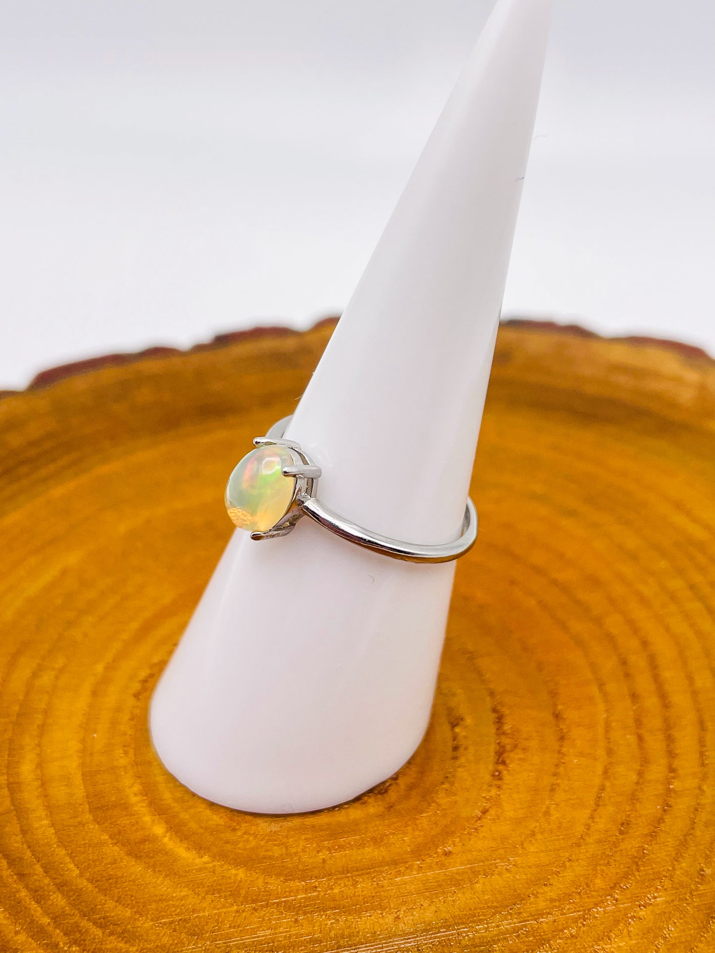 Sterling Silver White Opal Simple Styled Adjustable Ring