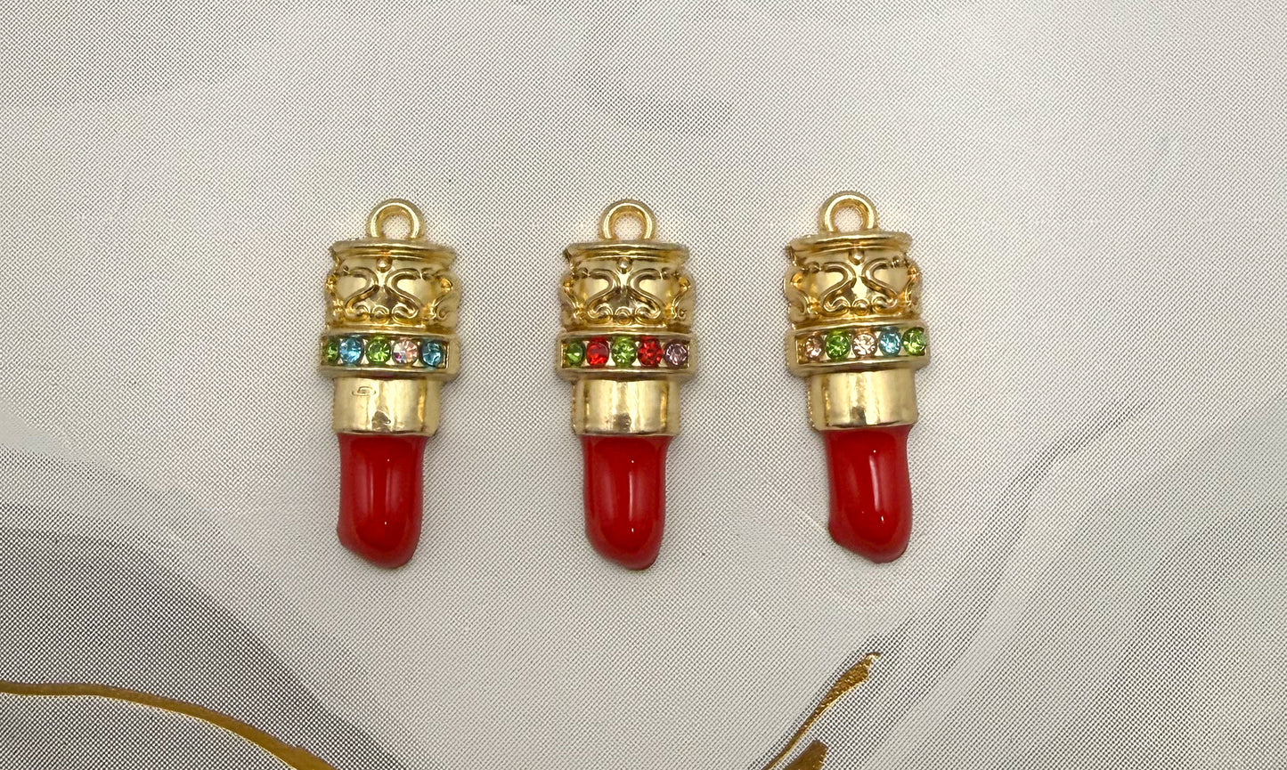 Gold Red Lipstick DIY Metal Charms