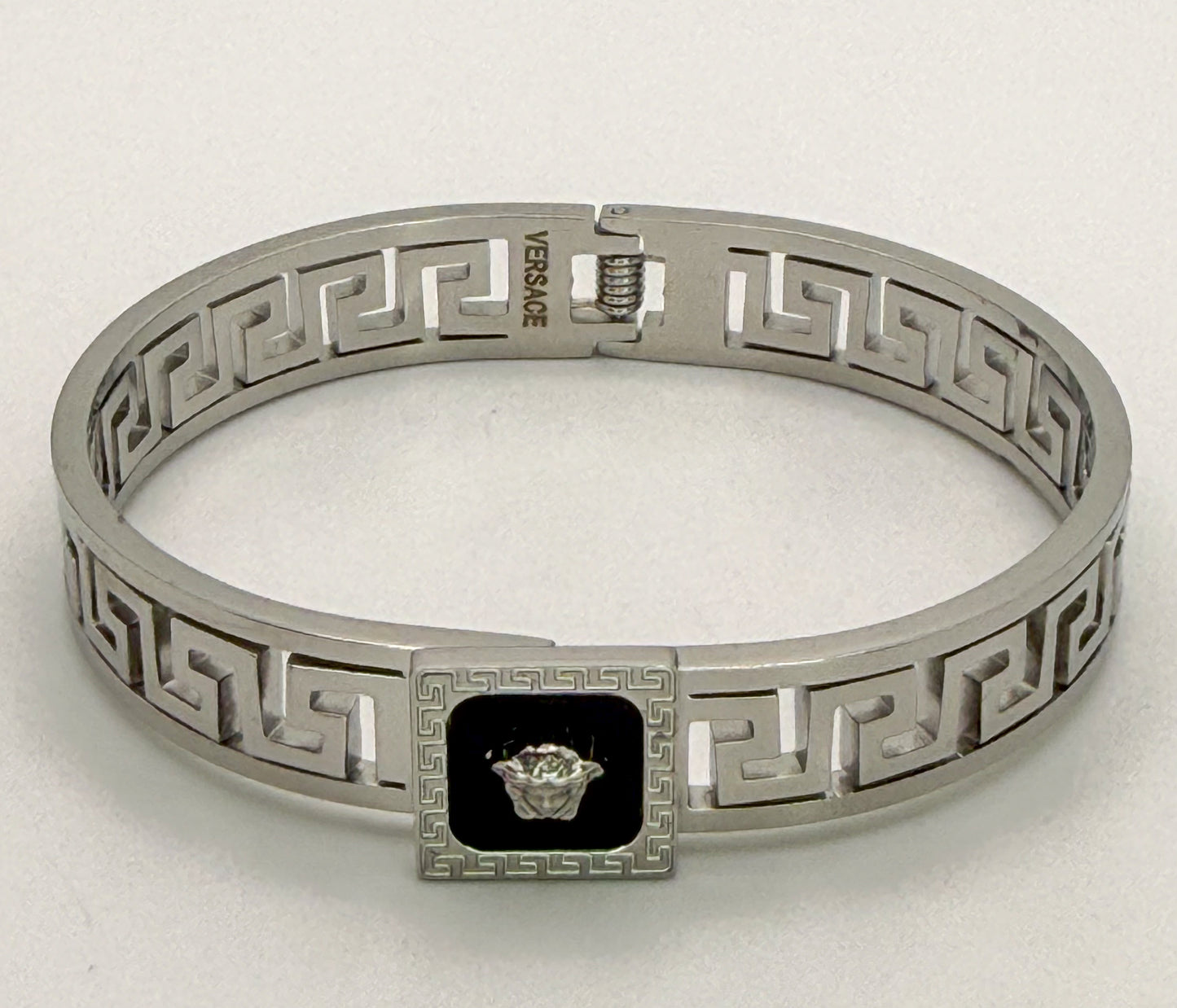 Silver Versace Designer Stainless Steel Bangle Bracelet