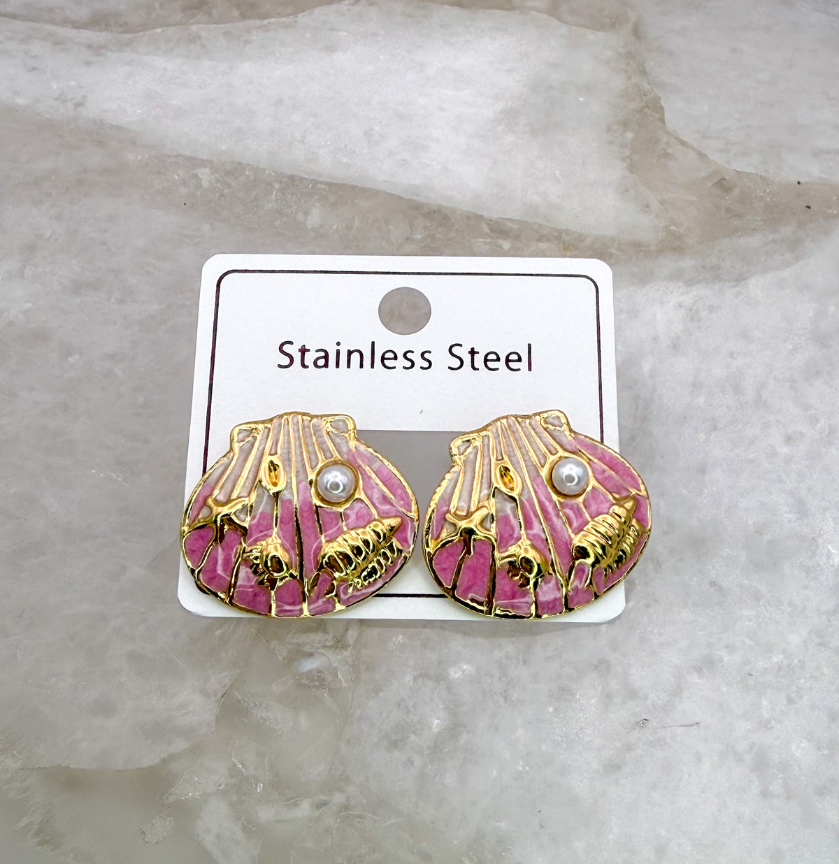 Gold Stainless Steel Colorful Shell Stud Earrings