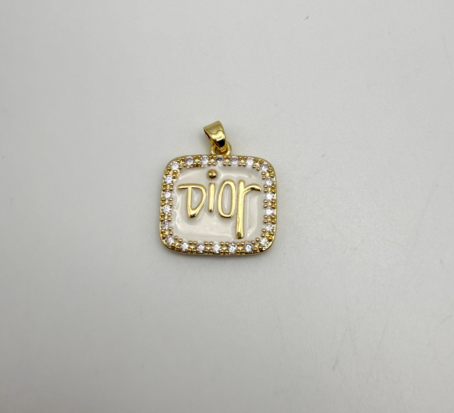 High Quality White Enameled Gold Dior Pendant