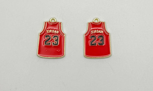 Red Jordan 23 Jersey DIY Gold Metal Charm