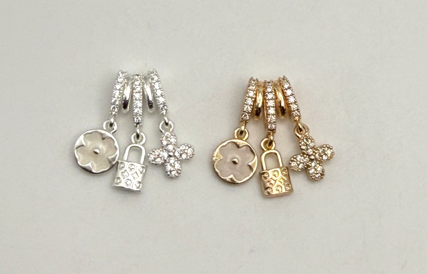 LV Inspired Gold & Silver Dangling Spacer Bead Charm Pendant