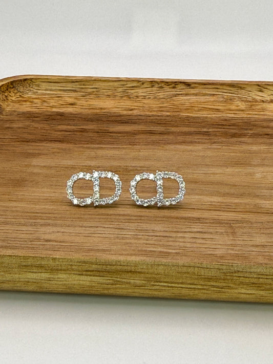 Silver C Dior Stud Earrings