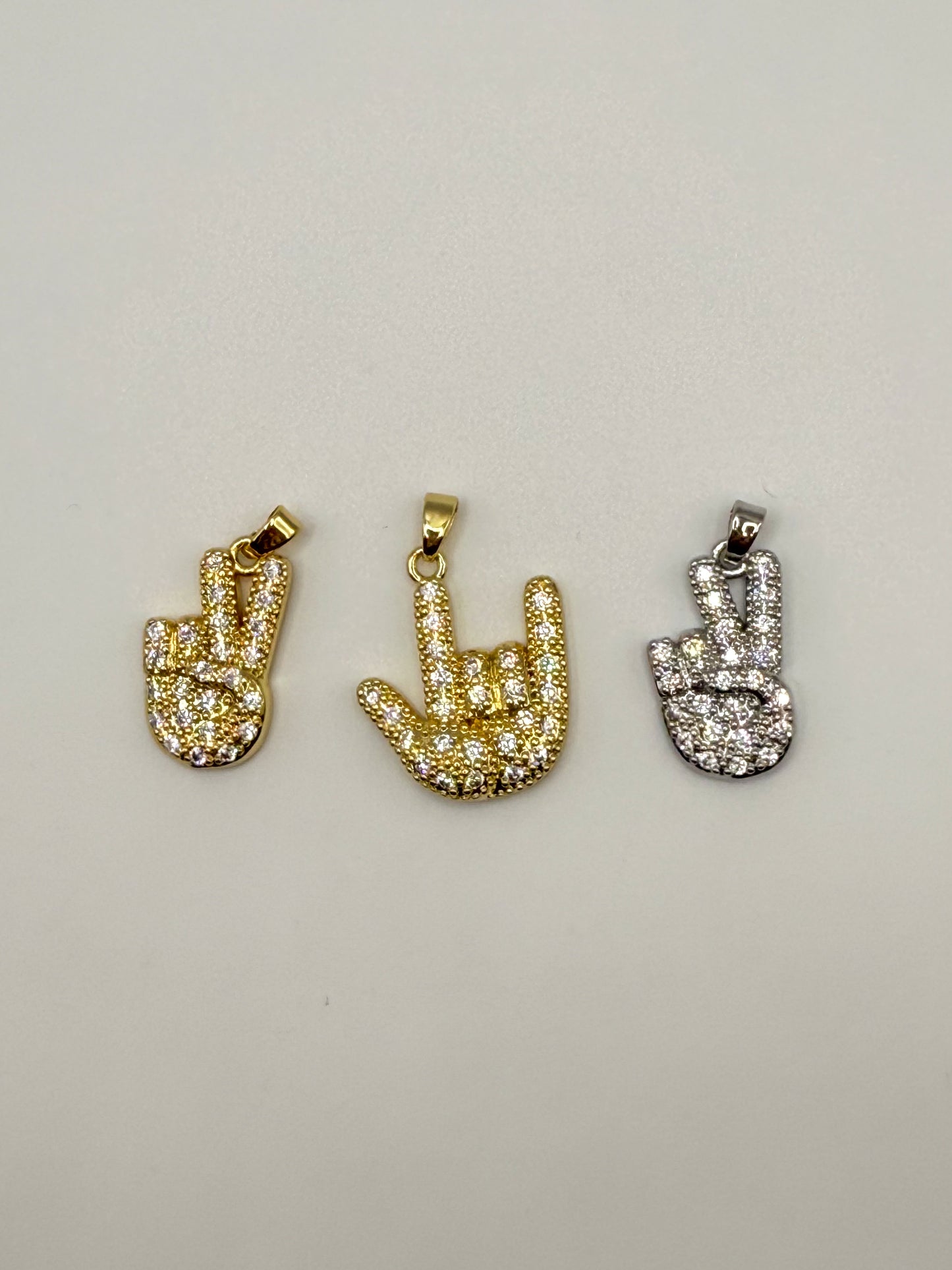 Sign Language Hand Signs Gold & Silver Metal Charm Pendants