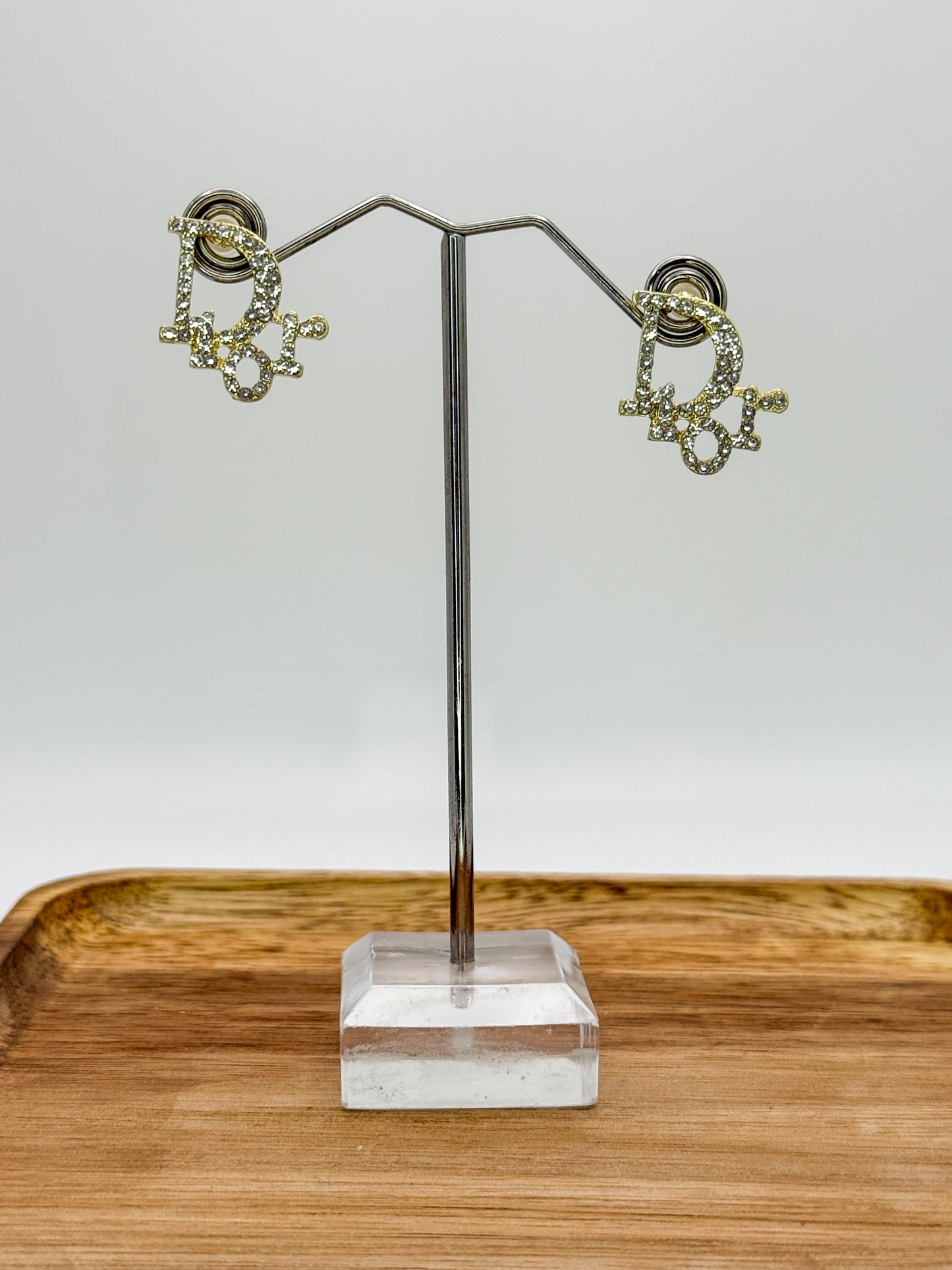 Gold Dior Designer Stud Earrings