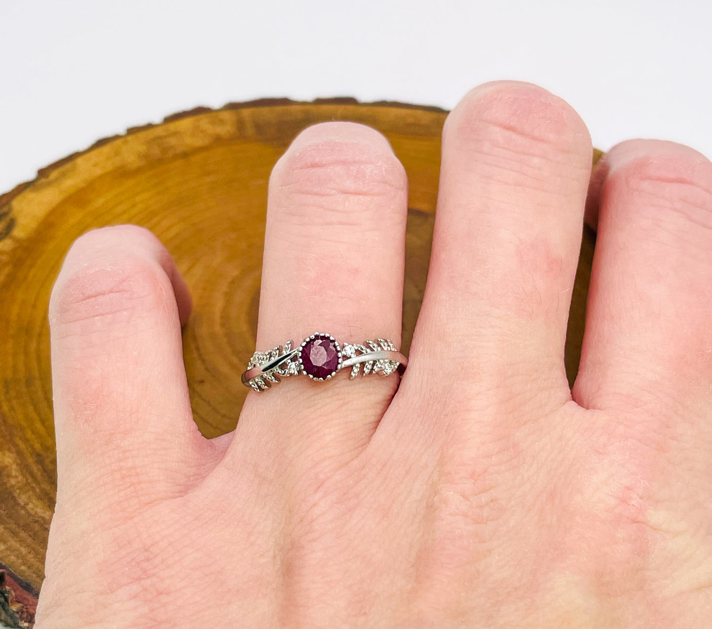 Sterling Silver S925 Natural Ruby Adjustable Rings