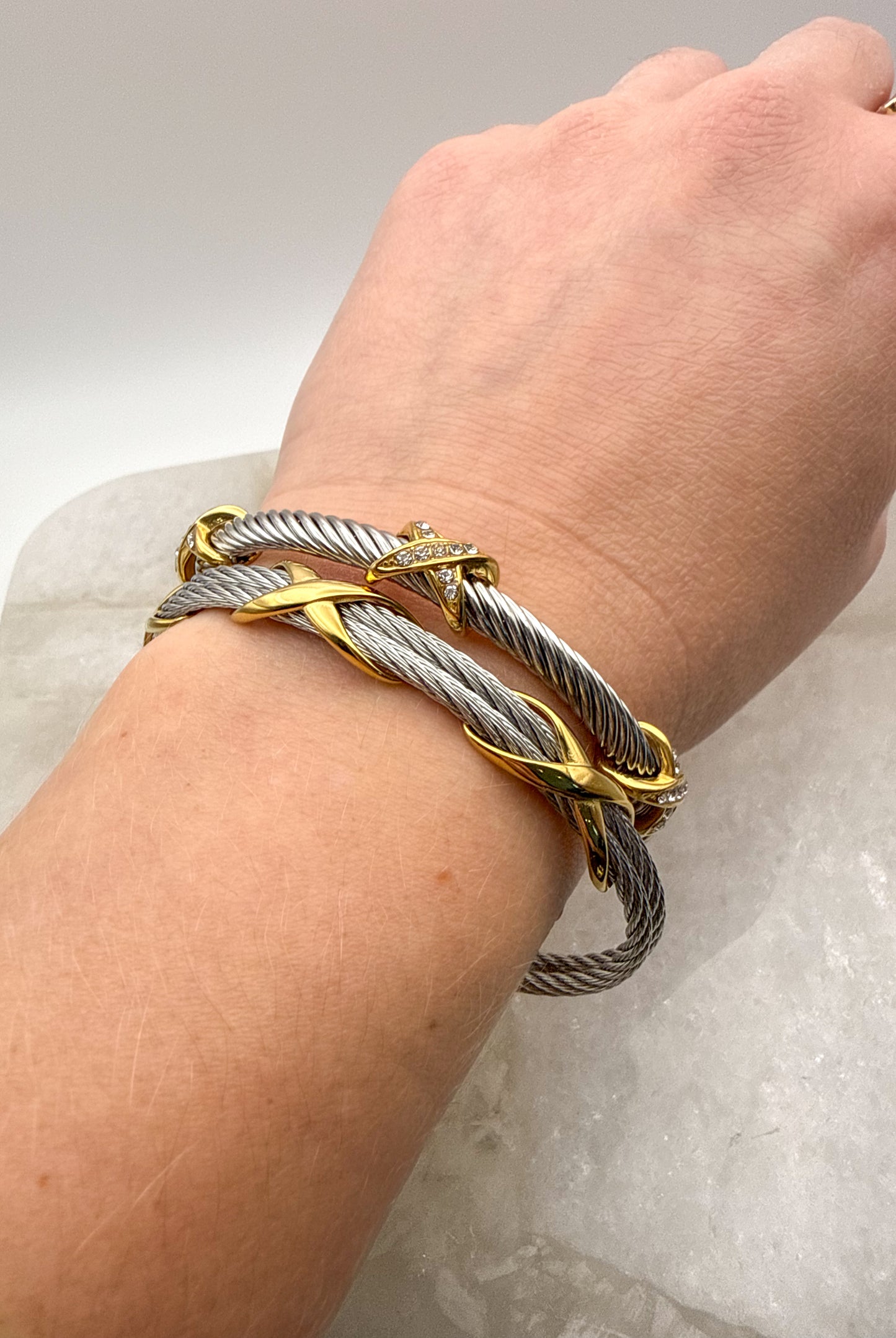 Stainless Steel Mixed Metals Bangle Cuff Bracelet