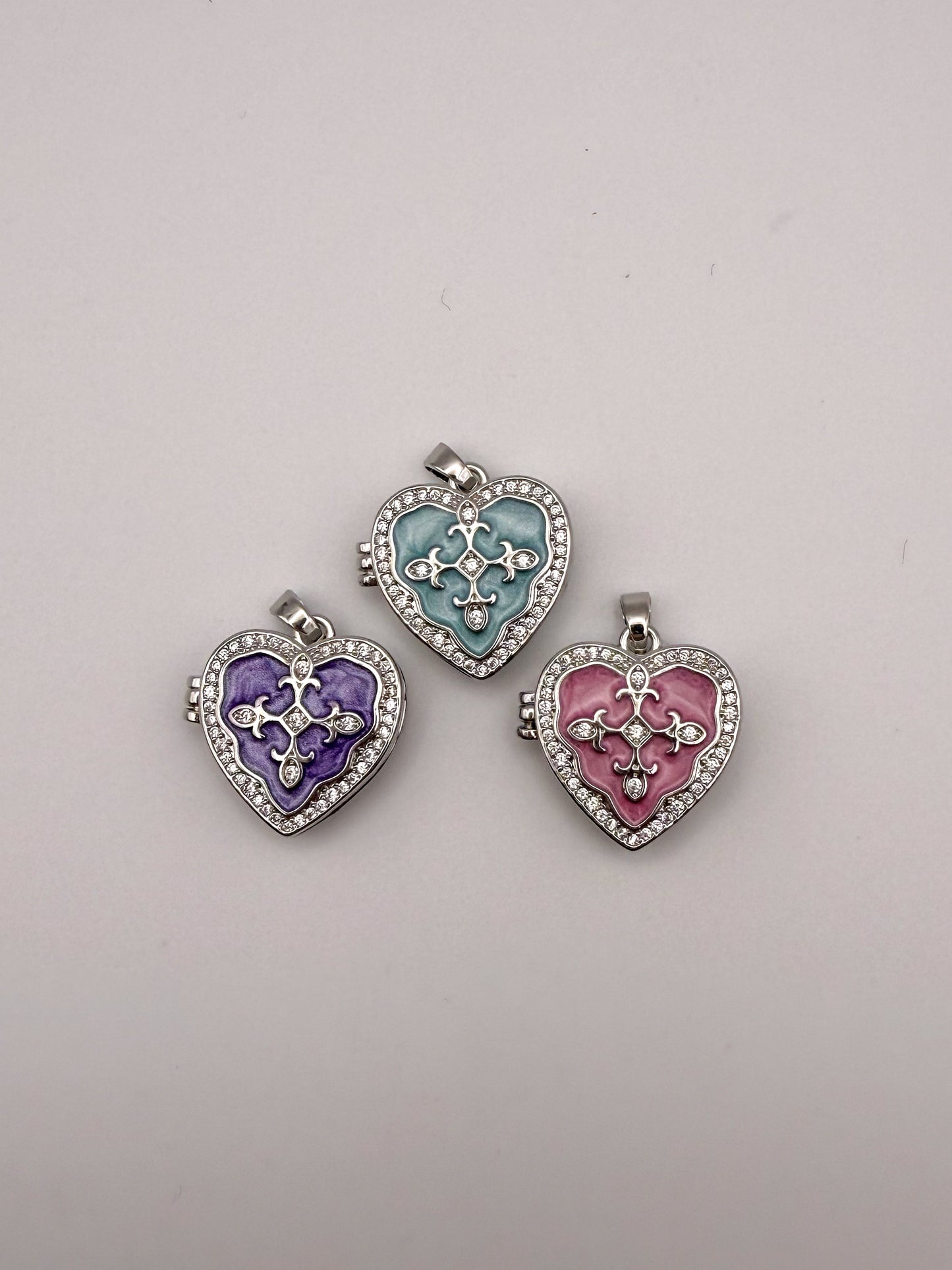 Silver Heart Enameled Emblem Locket Charm Pendant