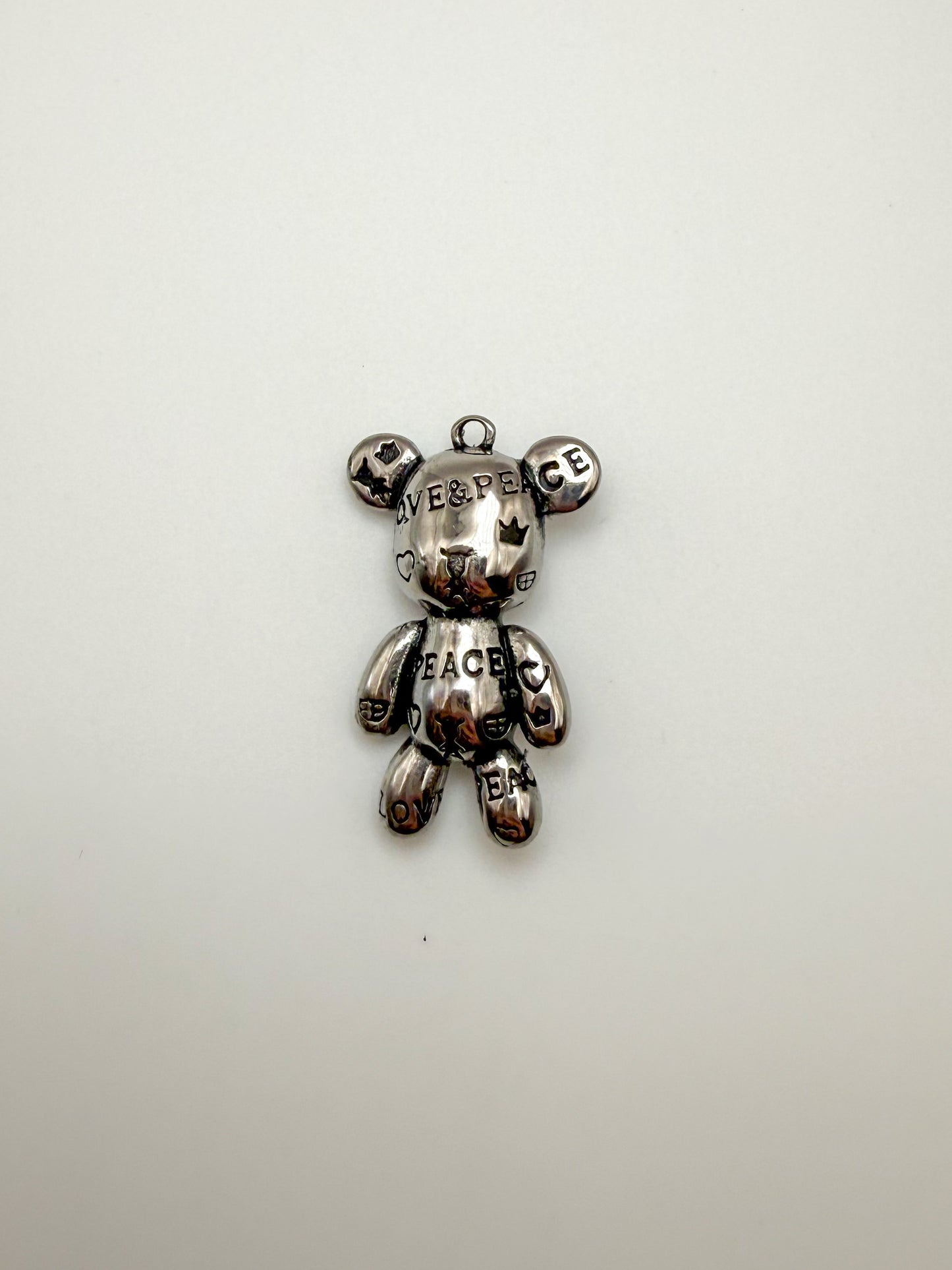 Stainless Steel Silver Graffiti Solid 3D Bear Charm Pendant