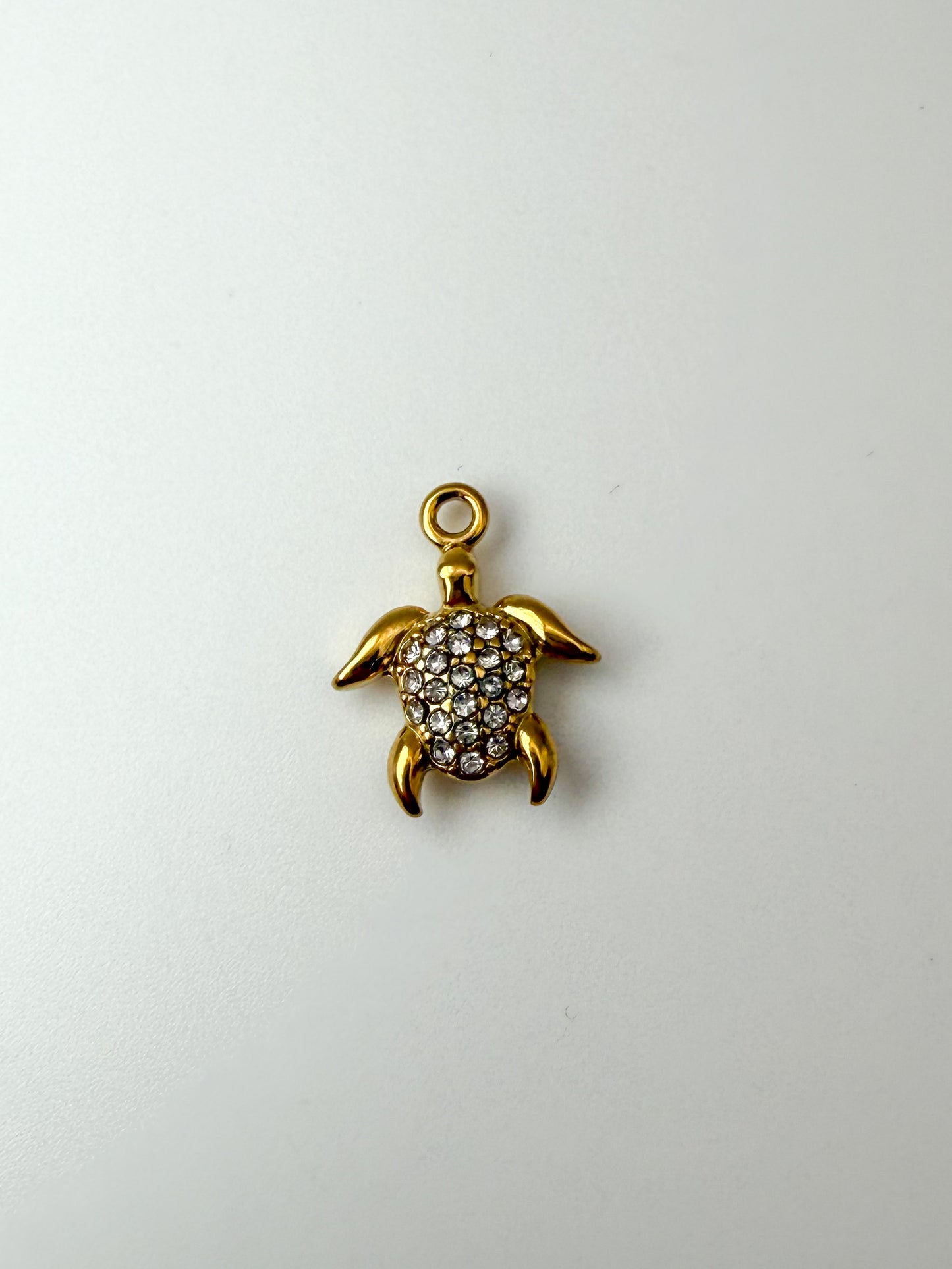 Stainless Steel Gold Turtle with Zircon Gems Charm