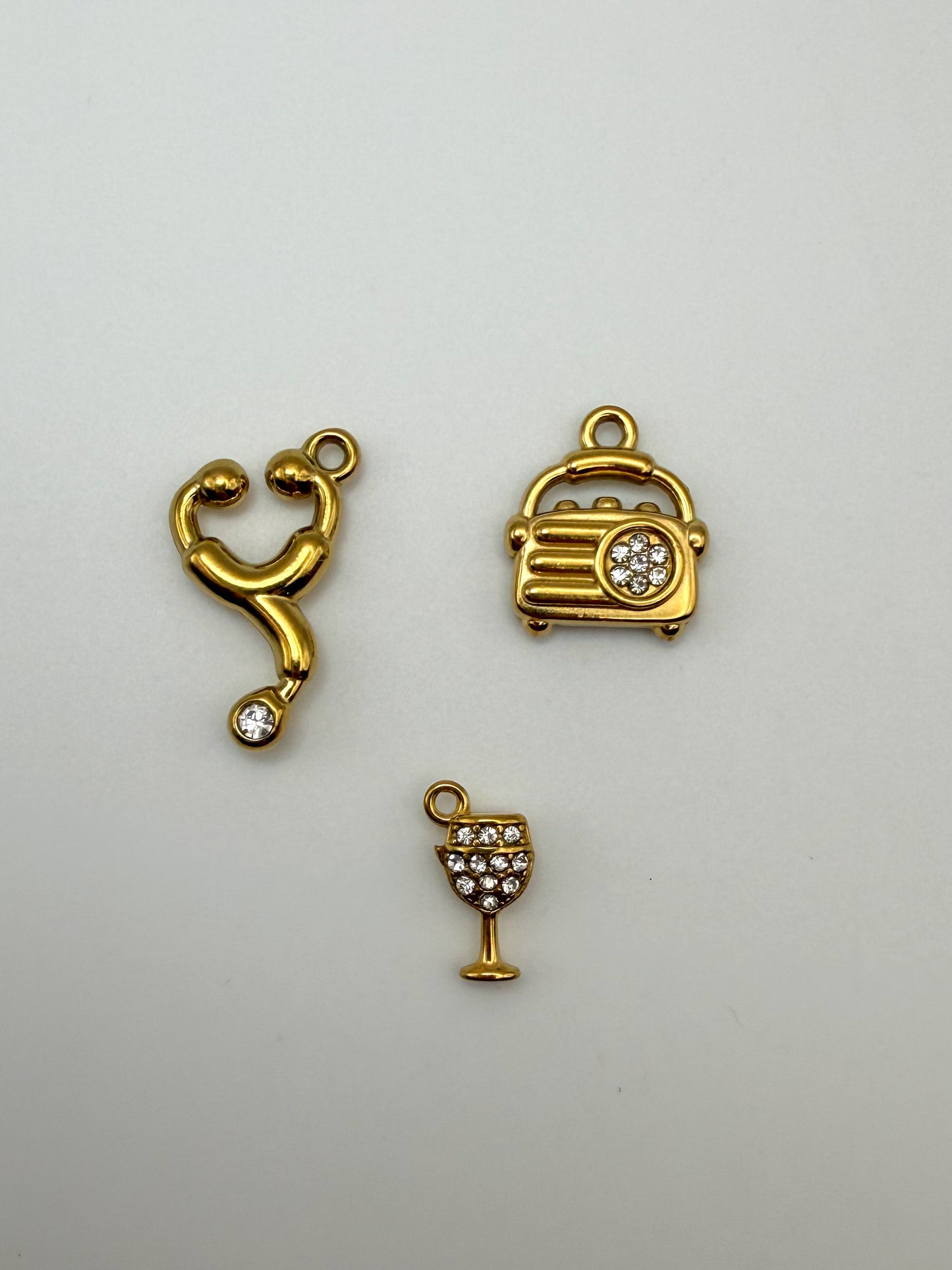 Stainless Steel Gold Household Items Radio Wine Glass & Stethoscope Charms