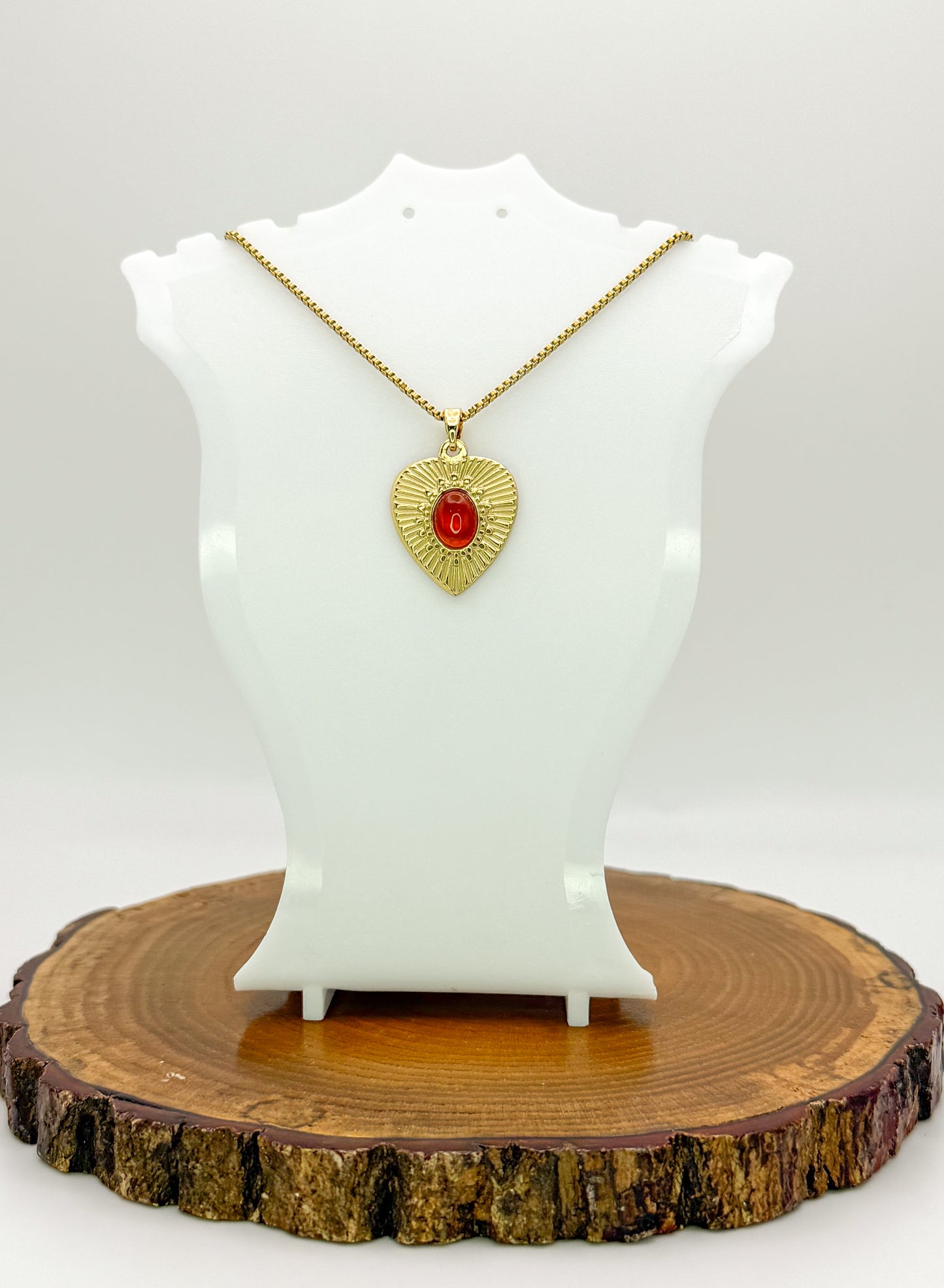 Heart of Gold Necklace- Natural Gemstones, Gold Stainless Steel Pendant Necklace