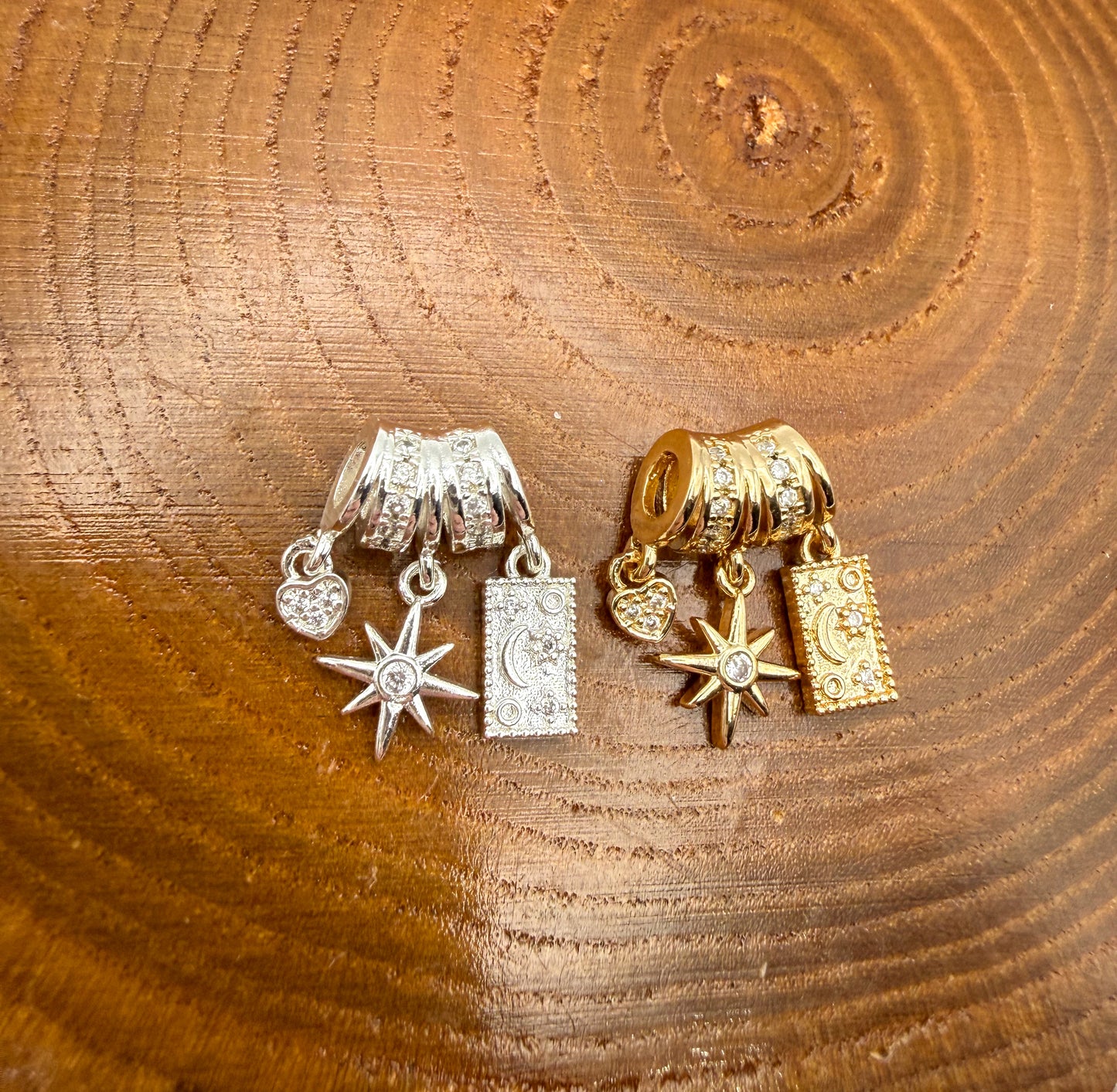 Gold & Silver Sun Moon Tarot Charm Pendant Pandora Style