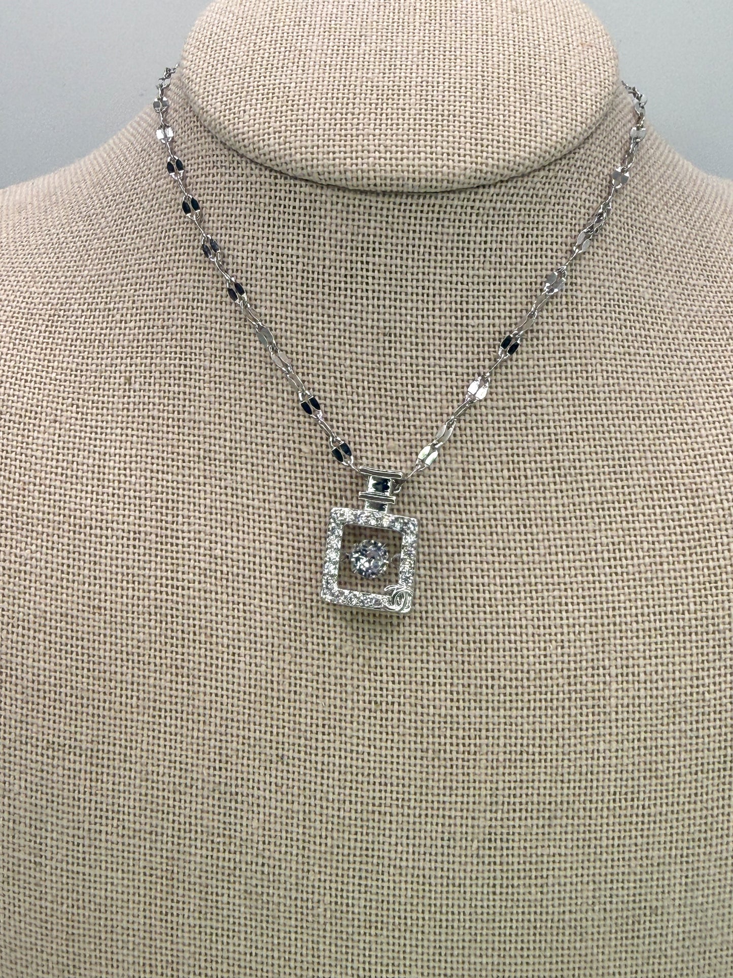 Silver Perfume Bottle For Pendant Necklace with Moveable Zircon in middle