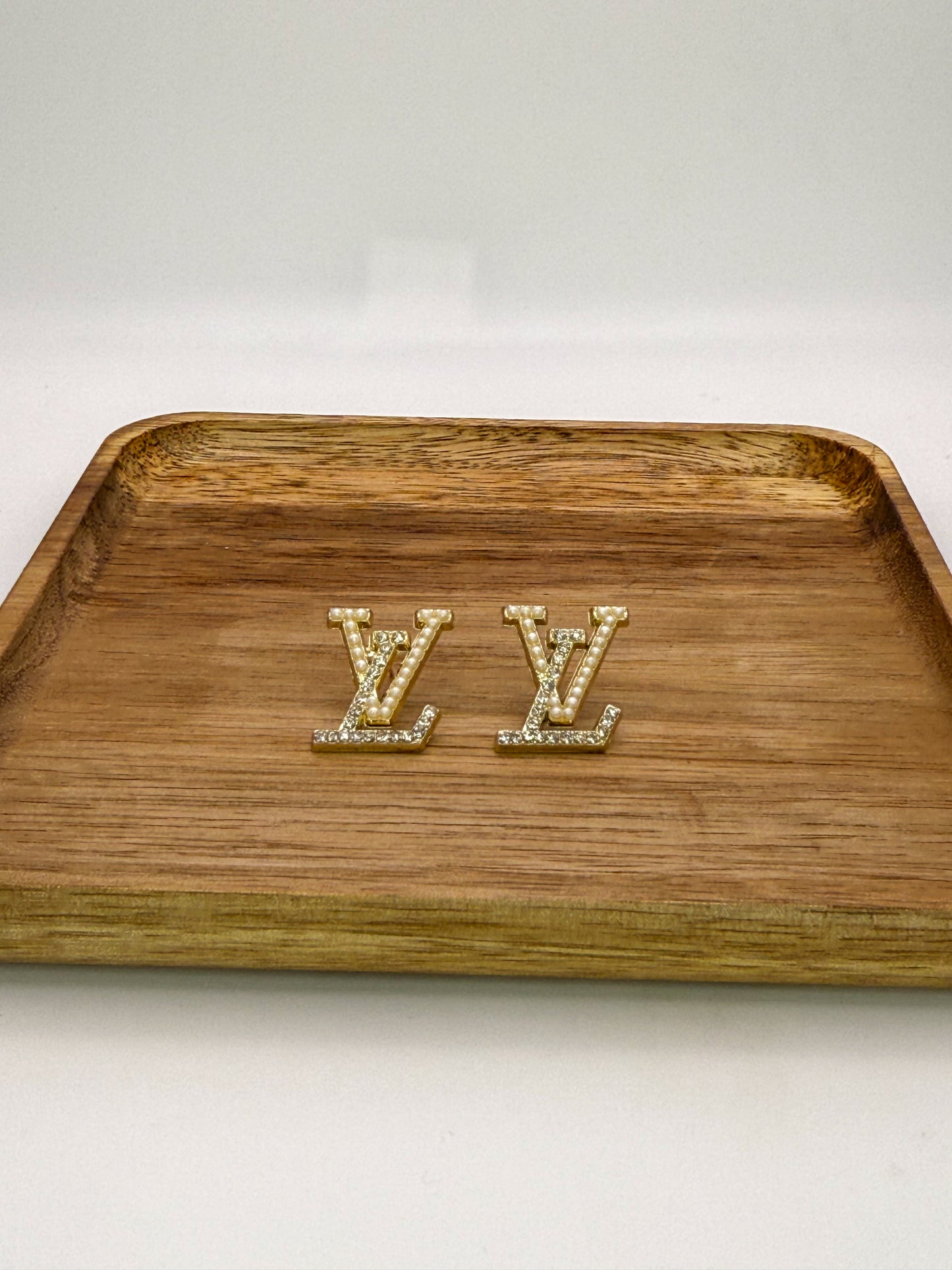 LV Designer Gold Logo Stud Earrings