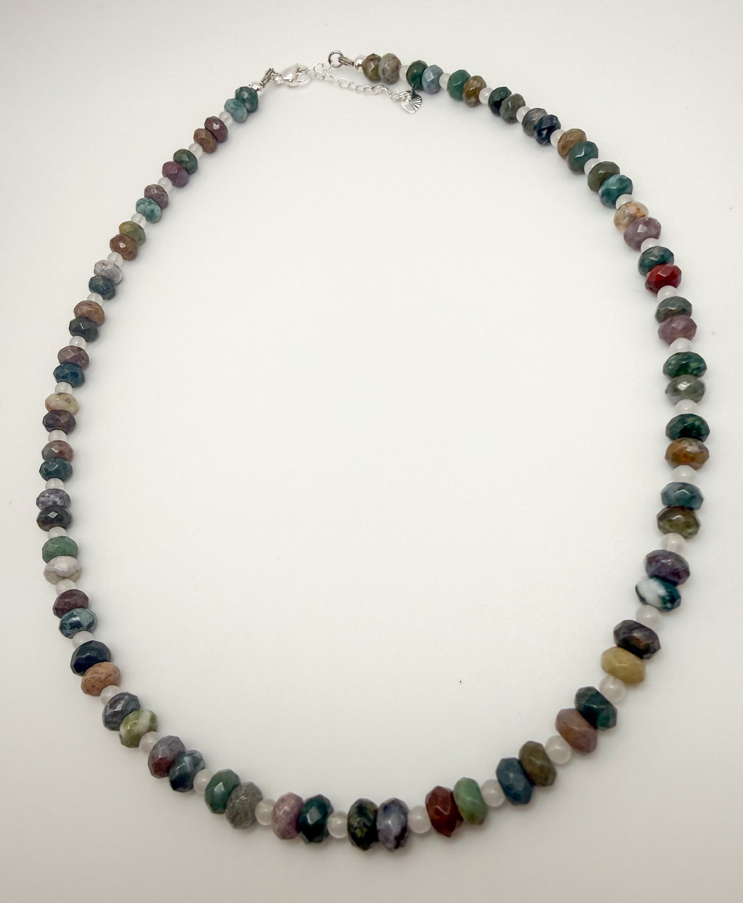 Natural Indian Agate Crystal Gemstone Faceted Donut Style Beaded Necklace
