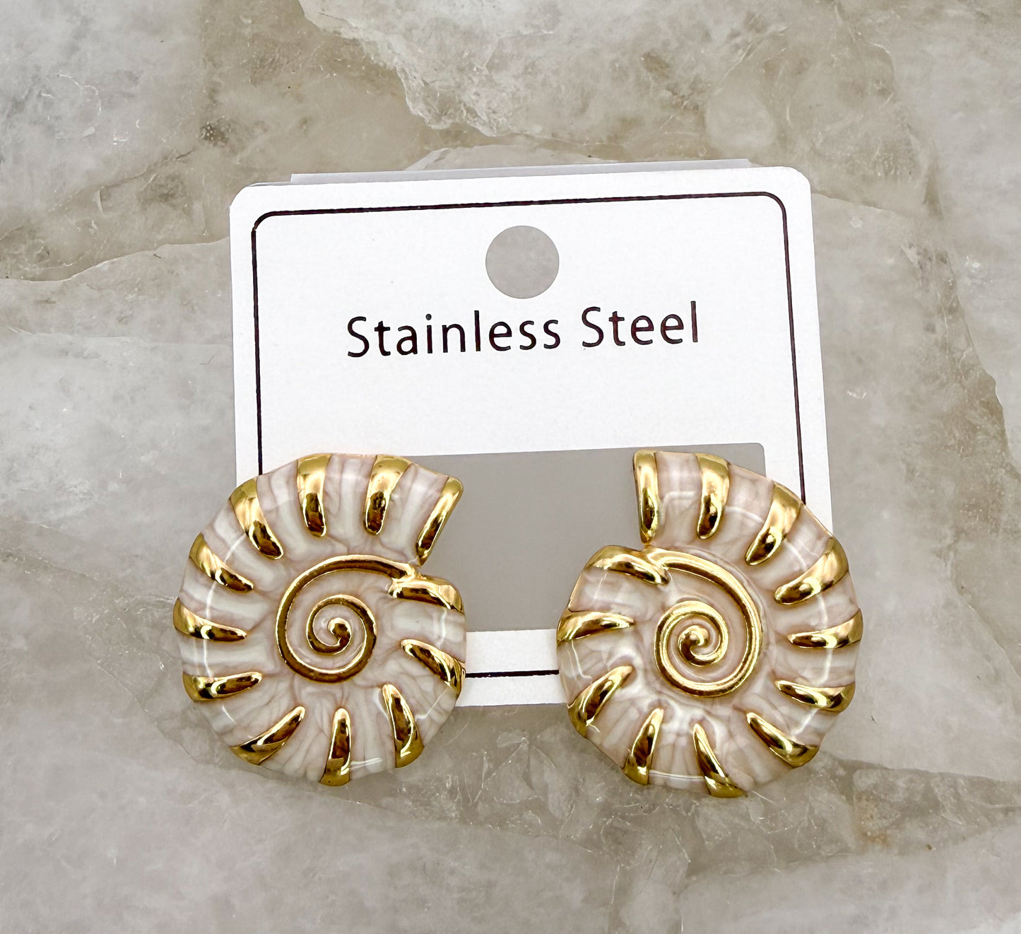 Enameled Colorful Snail Shell Gold Stainless Steel Statement Stud Earrings