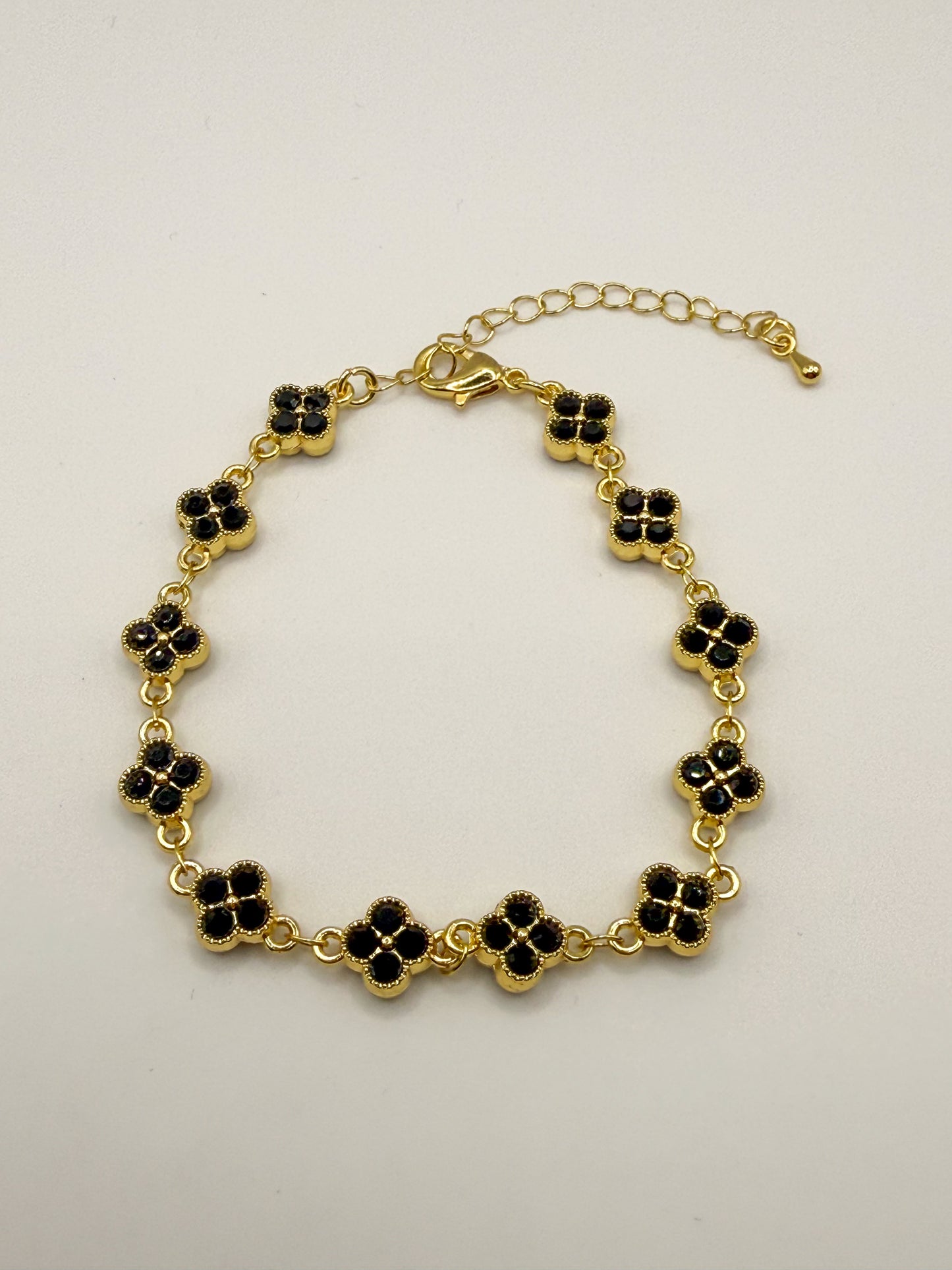 Gold Double Sided Black & Clear Clover Zircon Bracelet