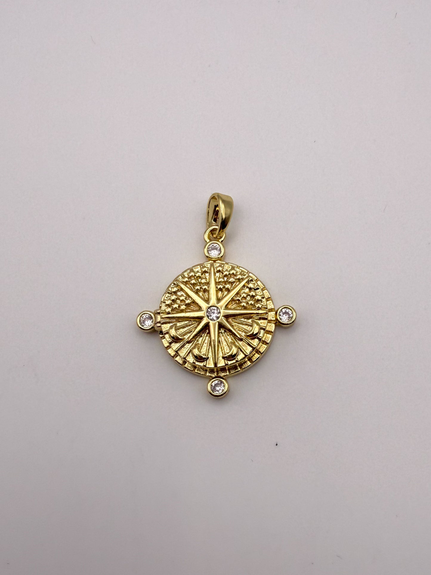 Gold Compass Locket Charm Pendant