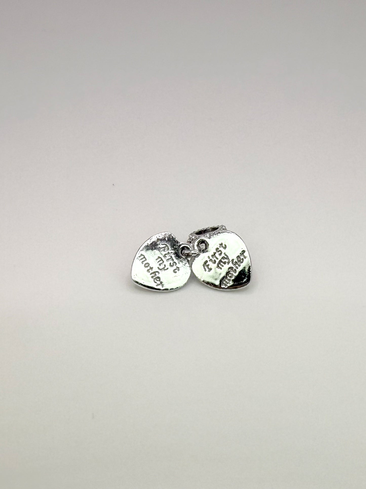 Pink Peony Flower on Silver Heart Pandora Style Charm