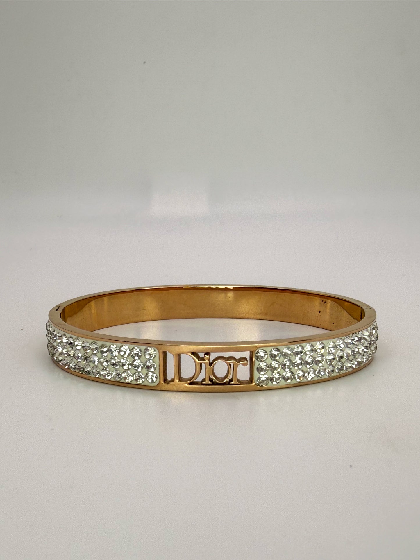 Stainless Steel Gold Dior Bangle Bracelet with Zircon Gems