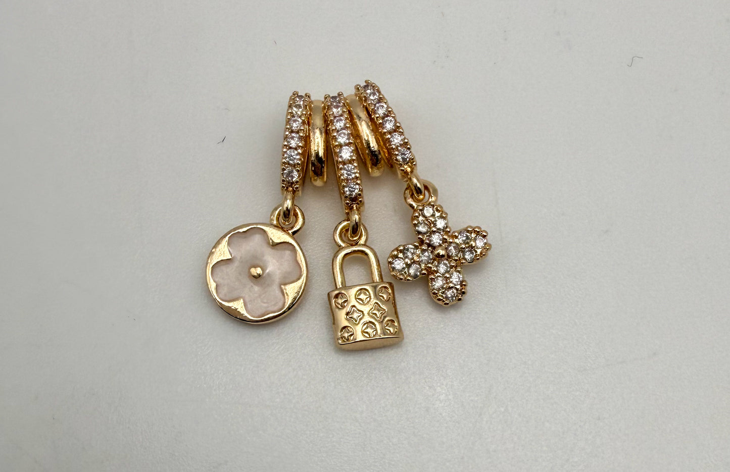 LV Inspired Gold & Silver Dangling Spacer Bead Charm Pendant