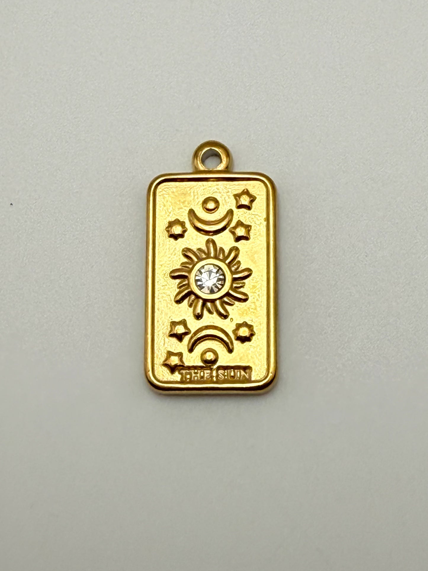 Stainless Steel Gold ‘The Sun’ Card Charm Pendant