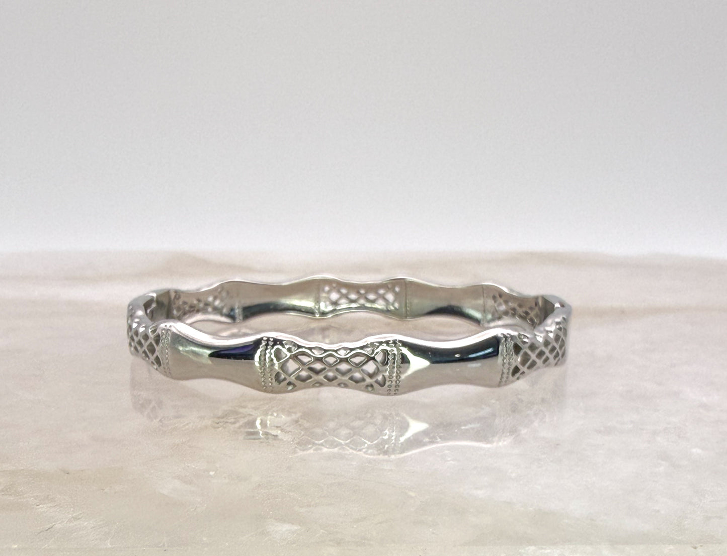 Silver Stainless Steel Delicate Bamboo Bangle Bracelet