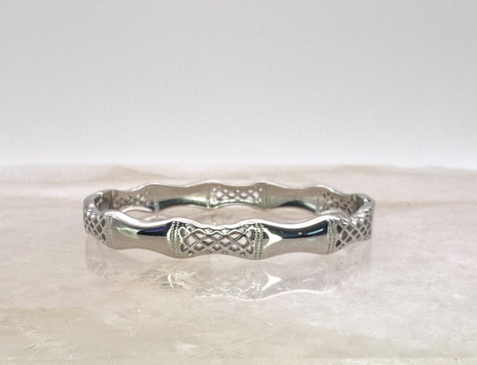Silver Stainless Steel Delicate Bamboo Bangle Bracelet