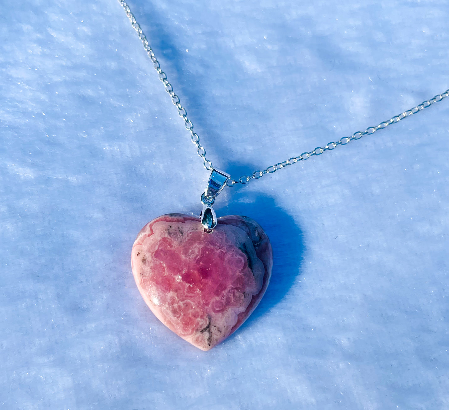 Natural Rhodochrosite Heart Crystal Pendant S925 Sterling Silver Necklace