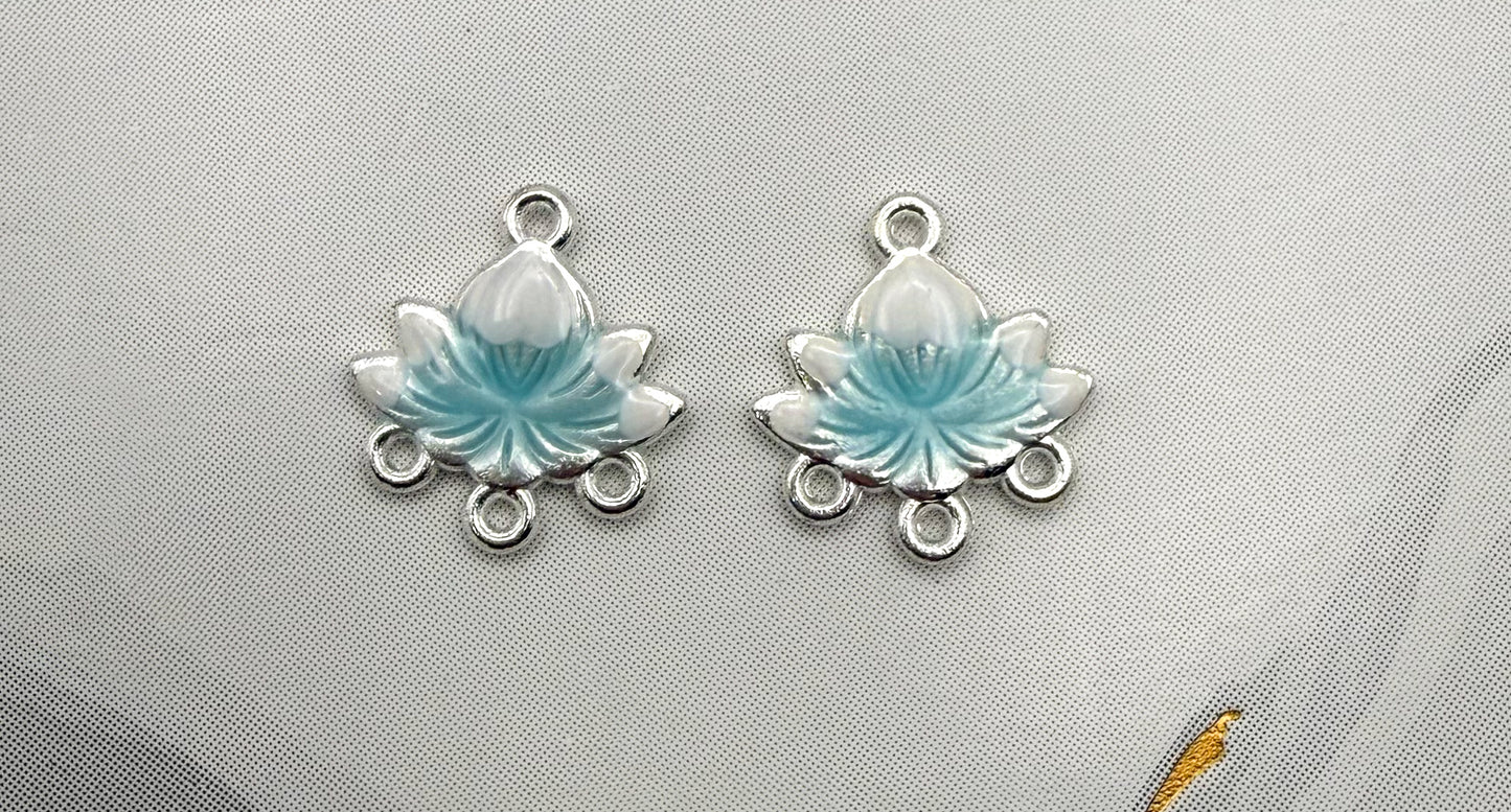 Silver Lotus Enameled Chandelier Metal Charms