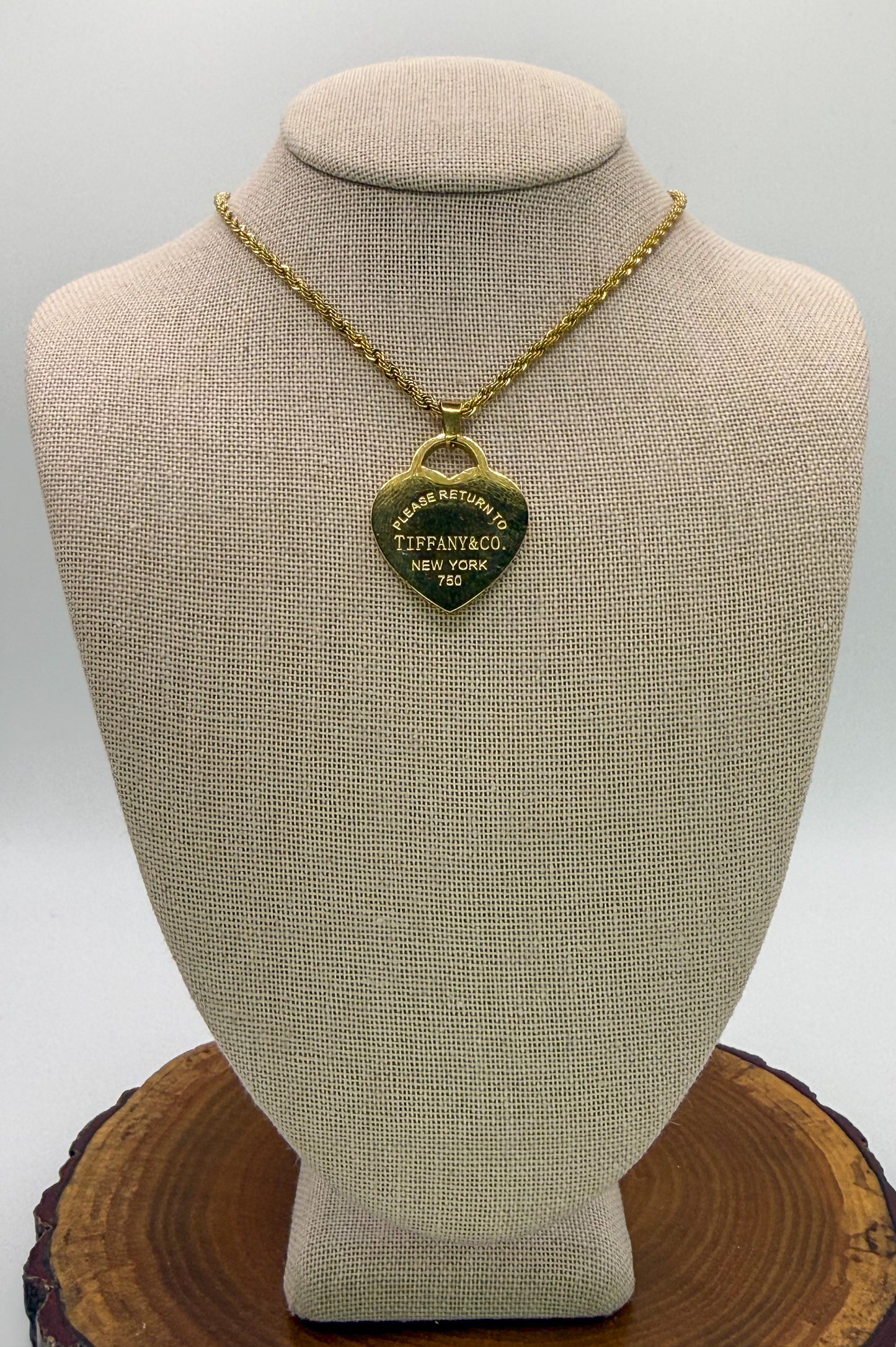 Gold Stainless Steel T&Co Heart Pendant Twist Rope Chain Necklace