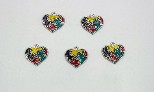 Silver Autism Puzzle Pieces Heart DIY Charms