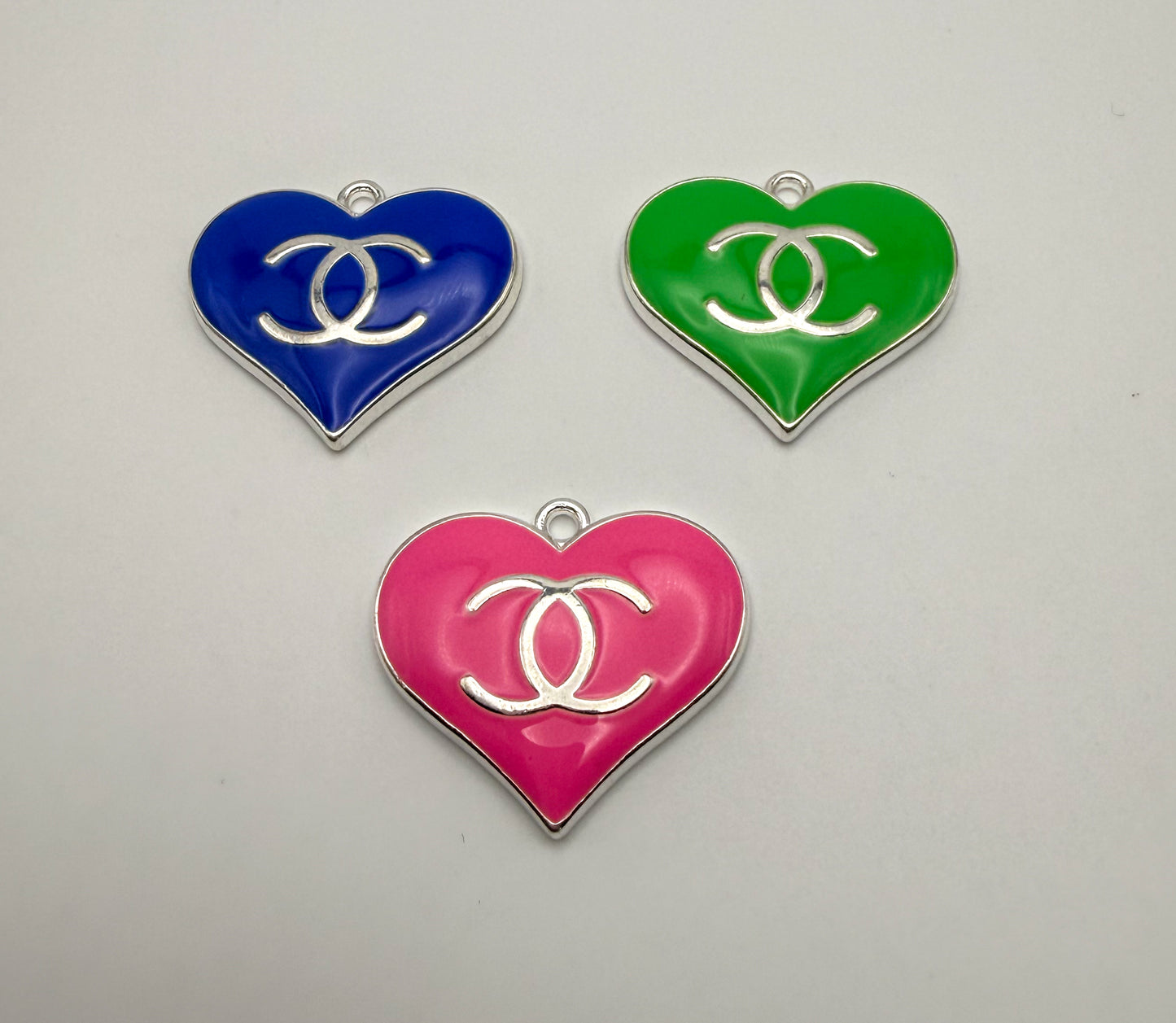 Silver CC Designer Colorful Enamel Heart Charm Pendant