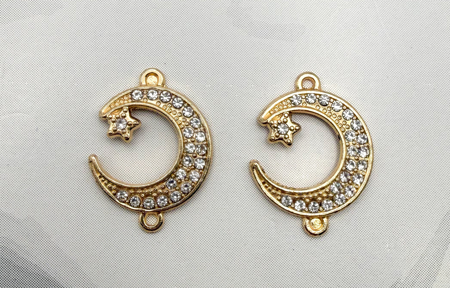 Silver Zircon Crescent Moon Double Linked Charm Pendant