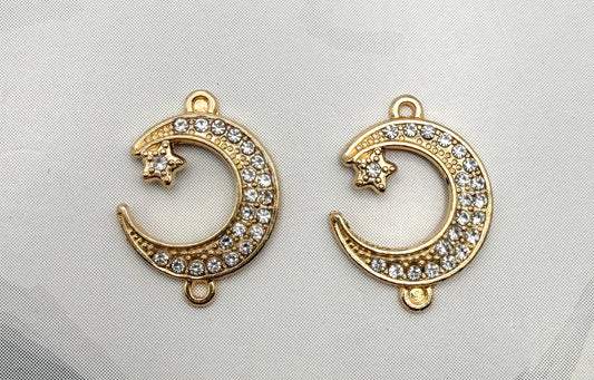 Silver Zircon Crescent Moon Double Linked Charm Pendant