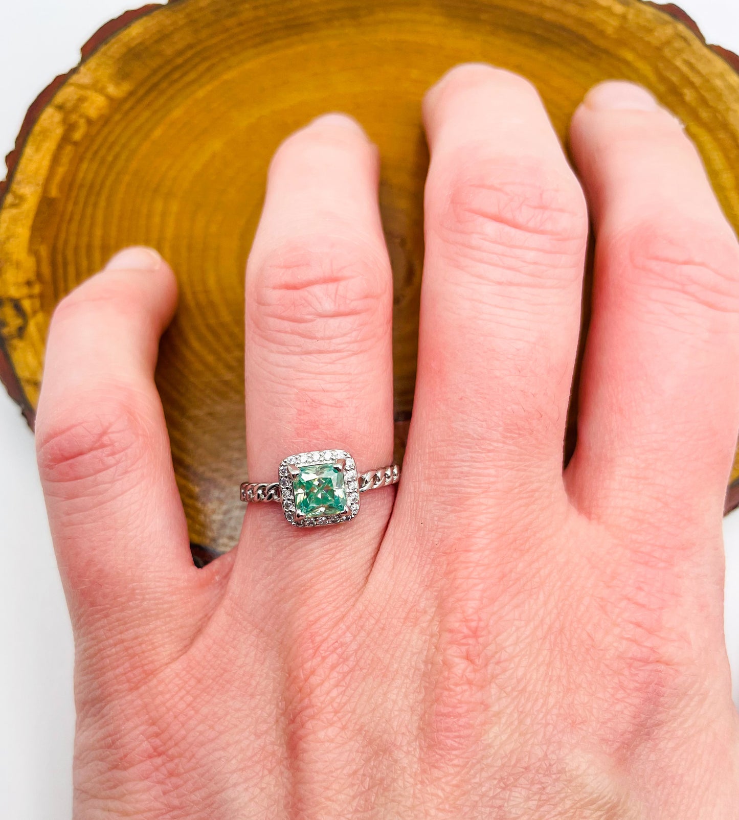 Sterling Silver Green Emerald Boxy Adjustable Ring