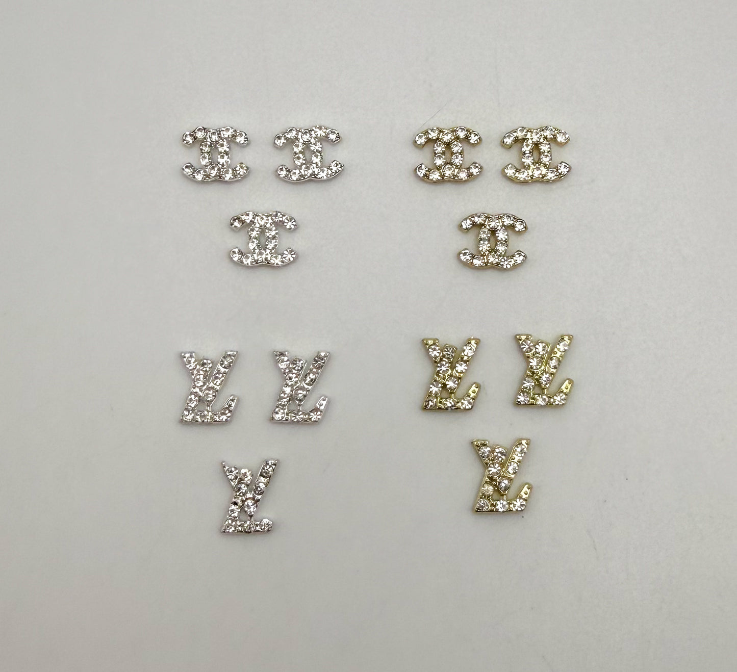 Mini Bling Silver & Gold Flat Back LV & CC Designer DIY Nail Charms