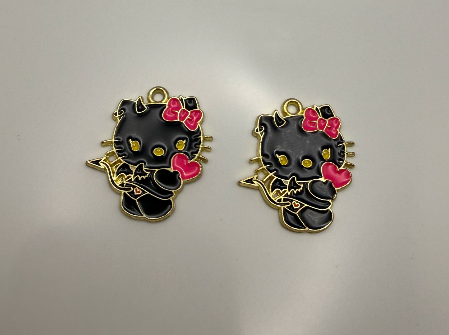 Gold & Black Enamel Cupid Hello Kitty DIY Metal Charms