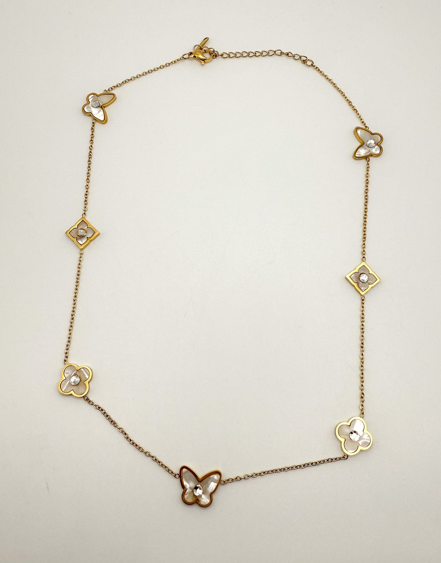 Mother of Pearl Designer Logo Gold Stainless Steel Necklace