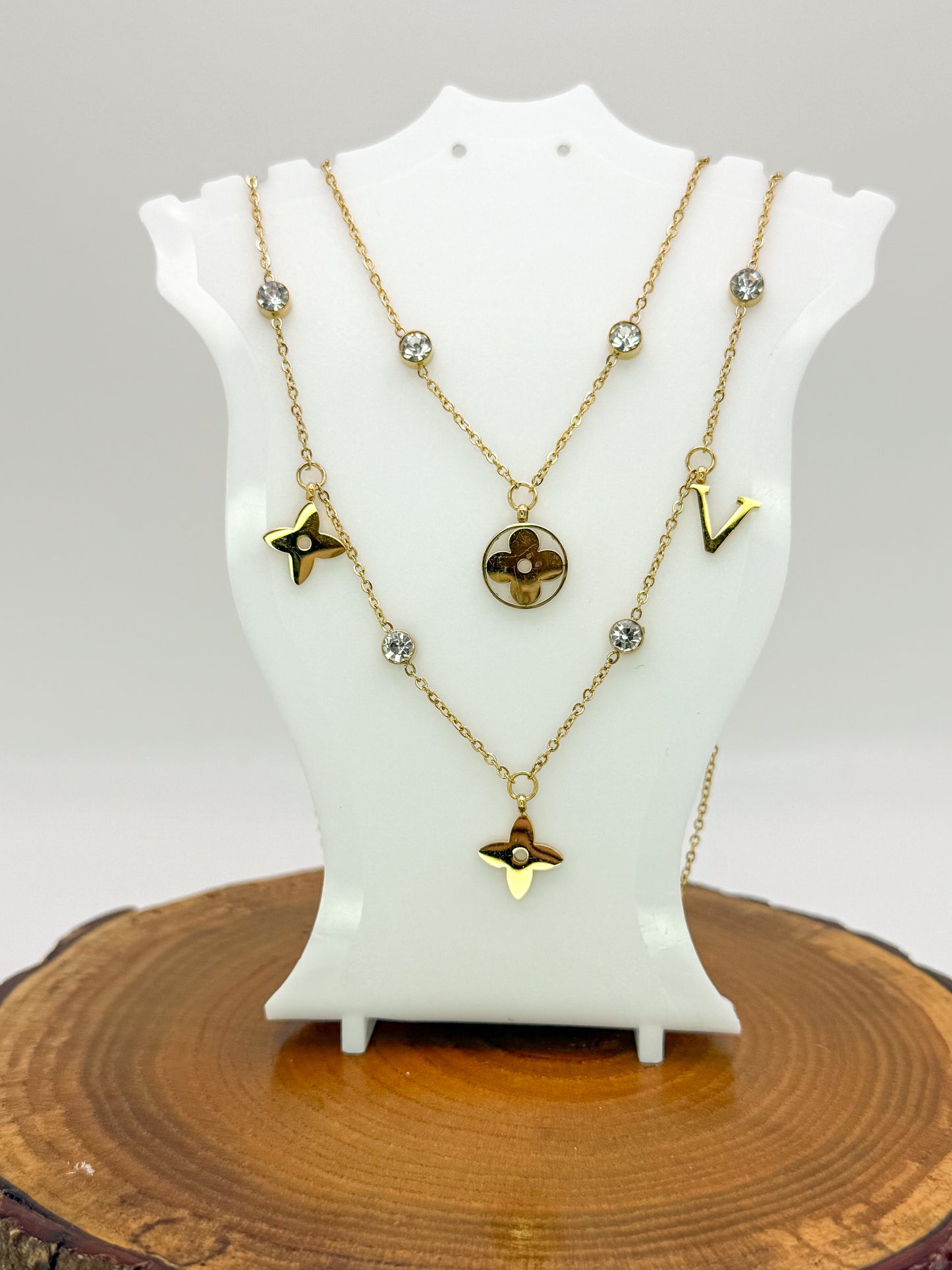 Mixed LV Designer Logo Gold Double Layered Necklace