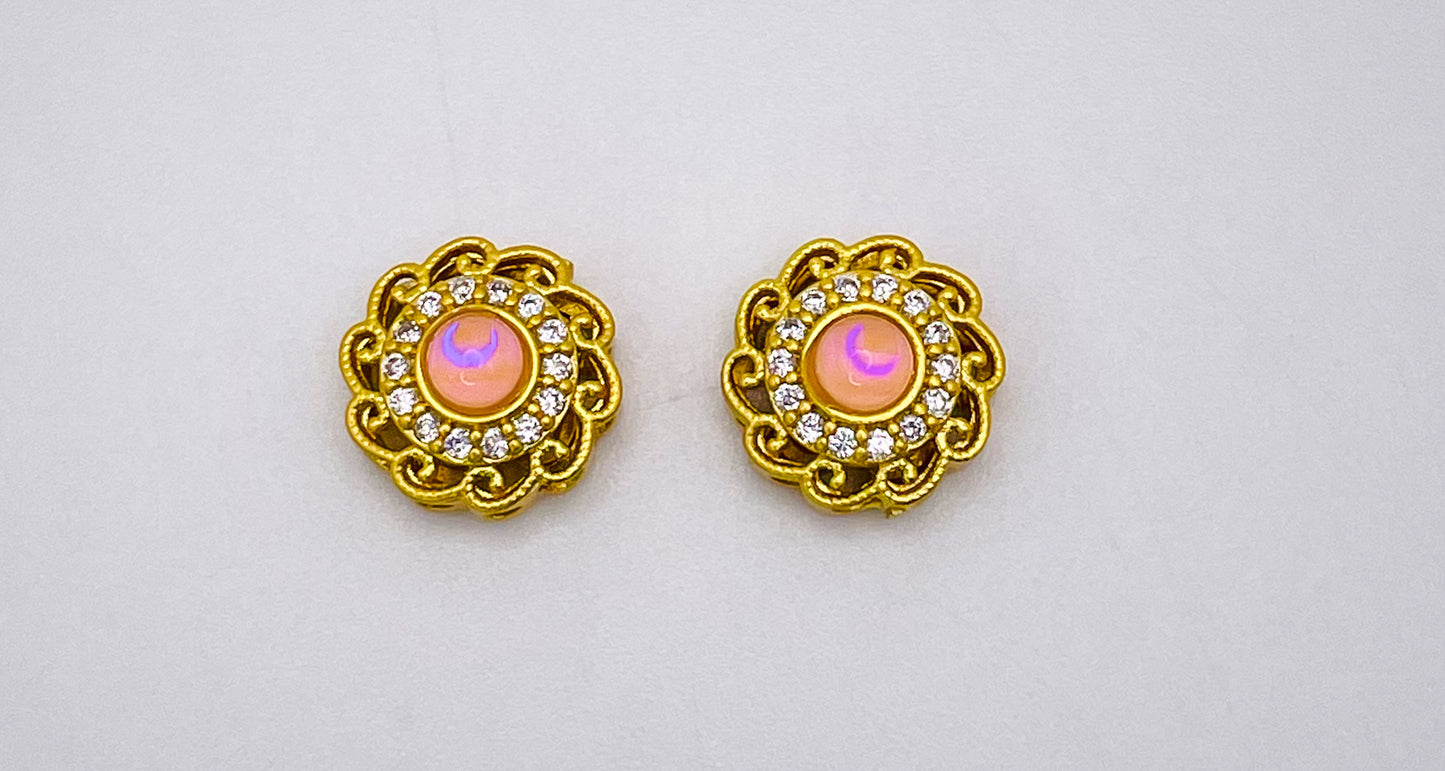 Pink Opal Round Gold Elegant Charm Beads