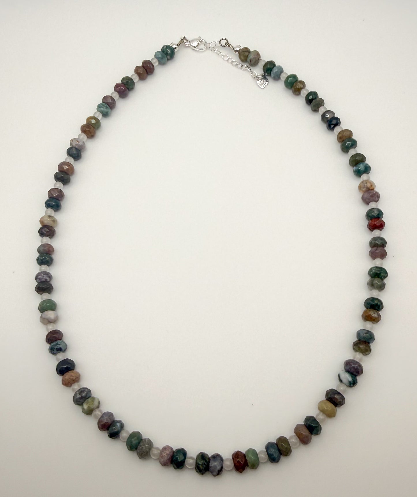 Natural Indian Agate Crystal Gemstone Faceted Donut Style Beaded Necklace