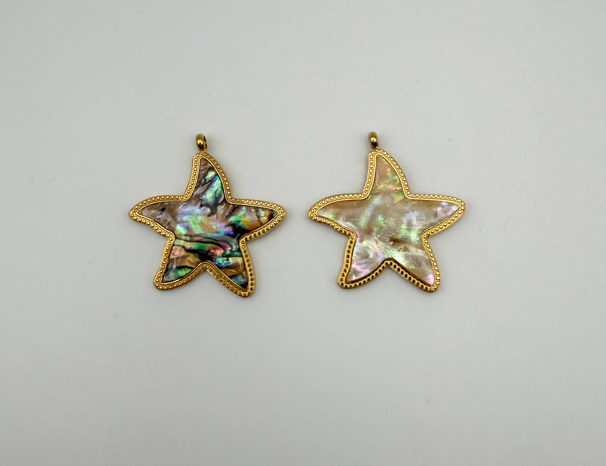 Gold Stainless Steel Star Abalone & Mother of Pearl Shell Charm Pendant DIY