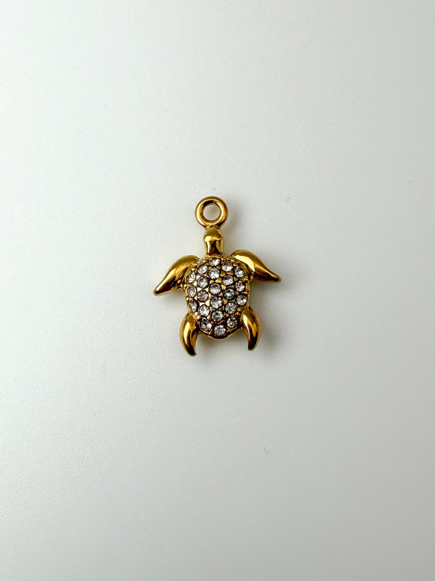 Stainless Steel Gold Turtle with Zircon Gems Charm