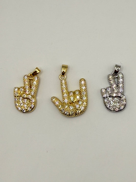 Sign Language Hand Signs Gold & Silver Metal Charm Pendants