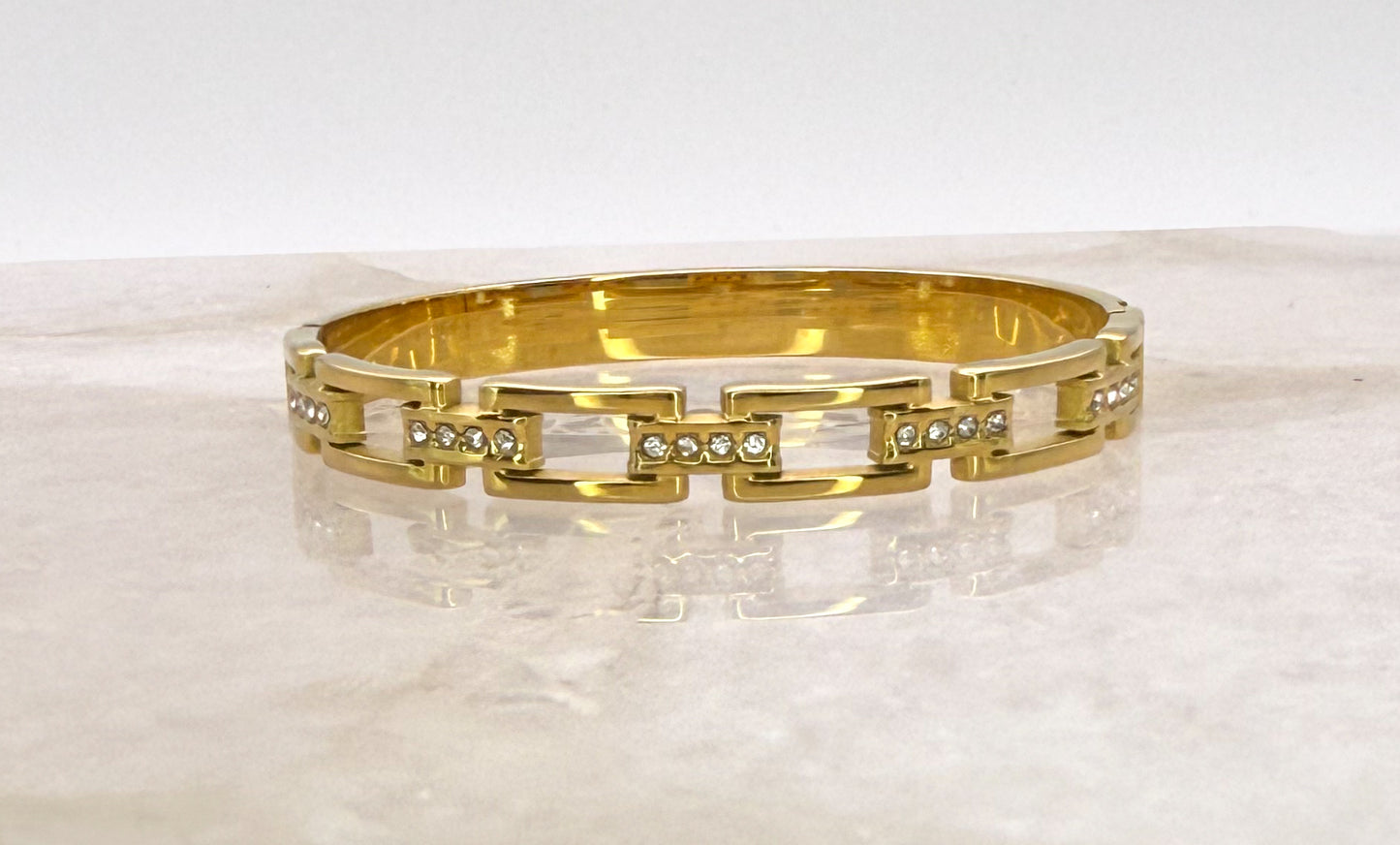 Gold Stainless Steel Bling Box Chain Link Bangle Bracelet